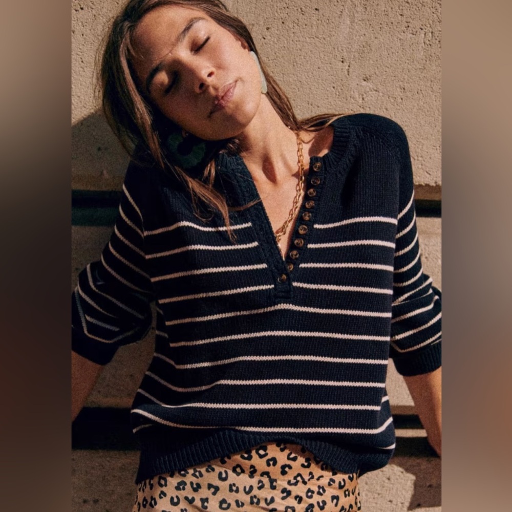 Sezane Navy and White Striped Sweater